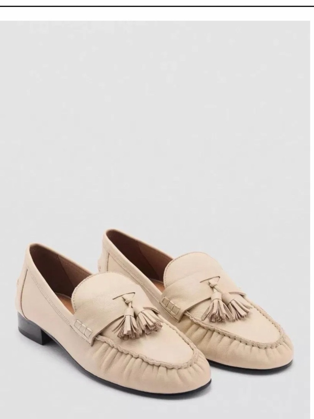 MANGO Cream Tassel Leather Loafers